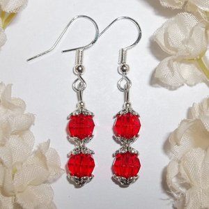 Little Red Beaded Earring Set Handmade NWT 5512